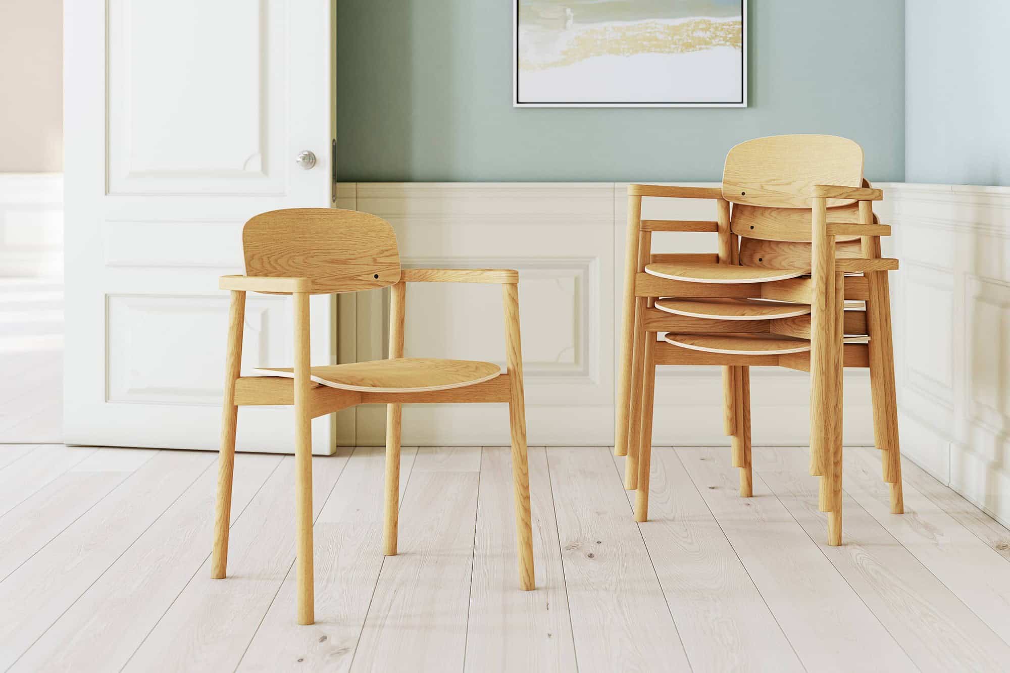 Stapelbarer Eichestuhl mit Holzsitz - Skive