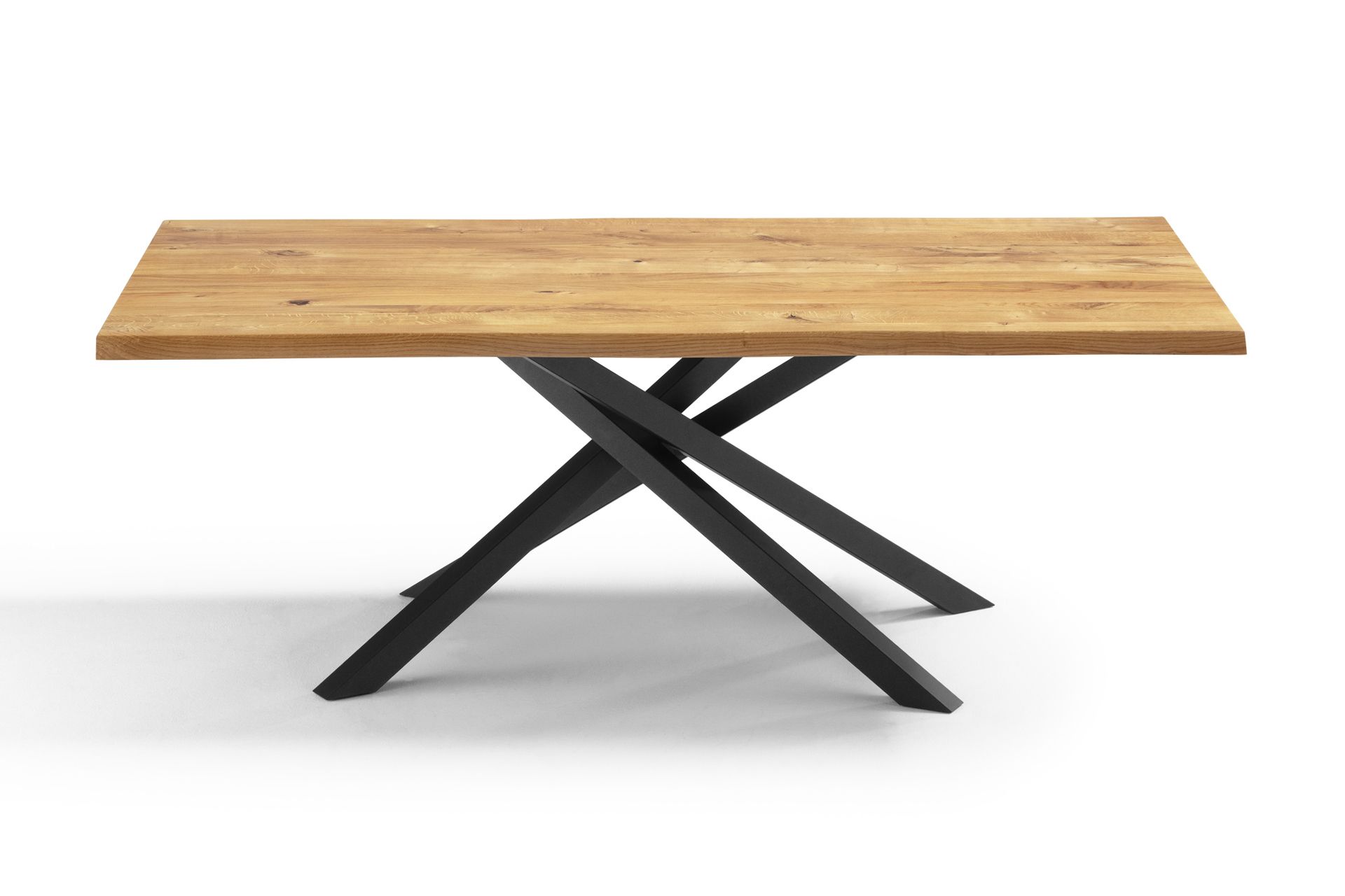 Esstisch Mikado in Anthrazit mit massiver Asteiche / Wildeiche Tischplatte mit Baumkante - Esstisch Piemonte Holz
